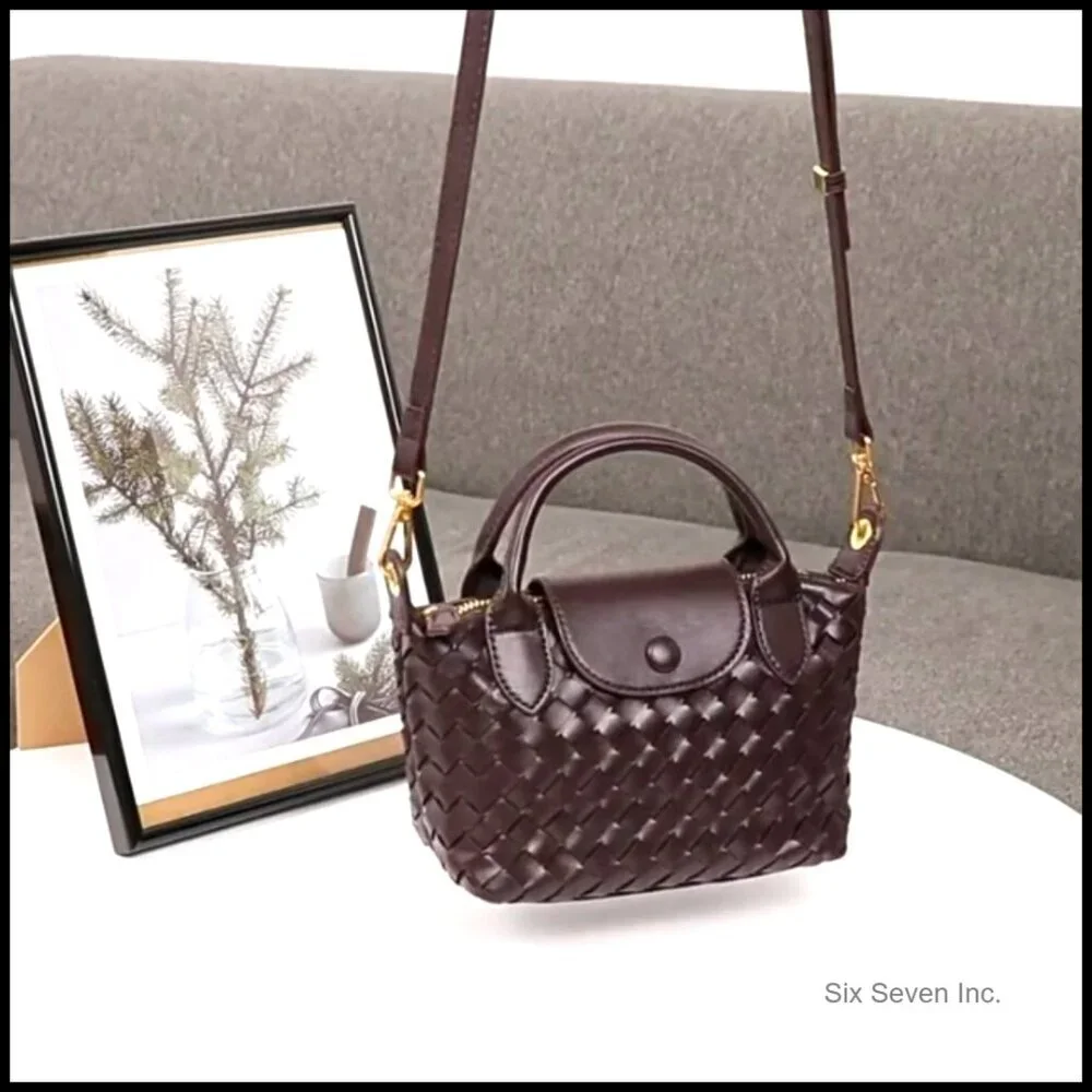 Braided Faux Leather Satchel Top Handle Crossbody Bag Mini Chic Fashion